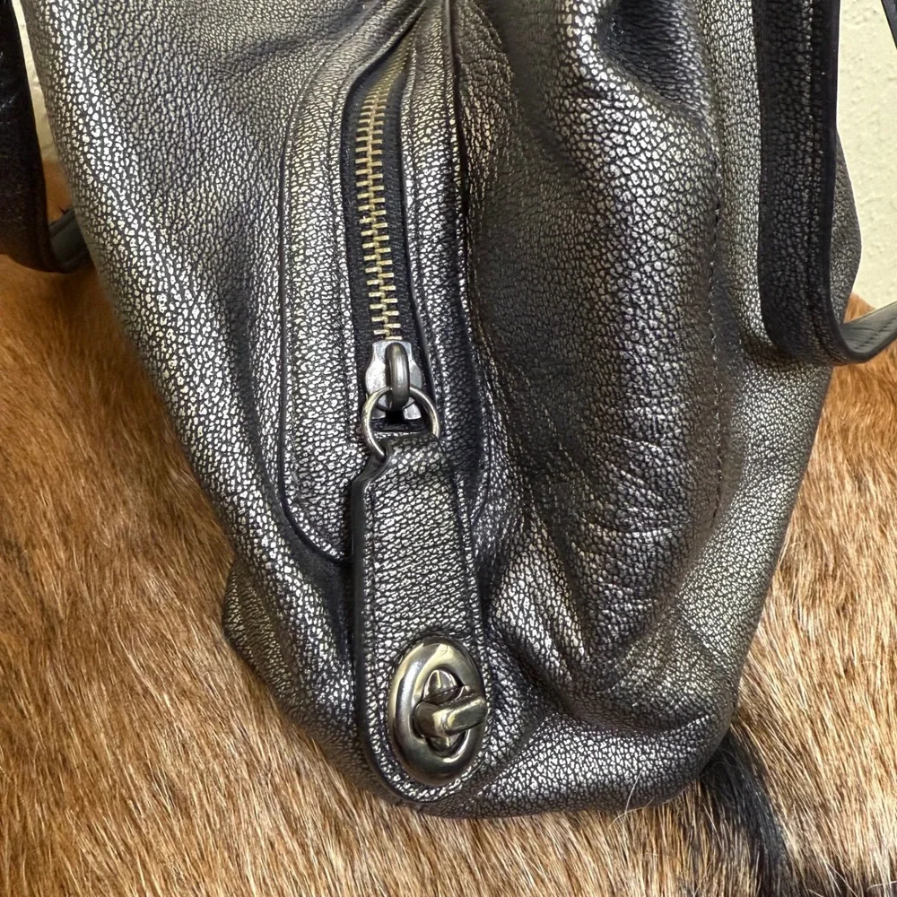 Coach‎ Edie 31 Pebbled Leather Metallic Gunmetal 36503 3 Compartment Turnlock